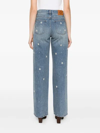 花卉贴花直筒牛仔裤