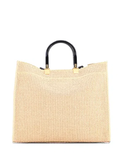 Pre-owned Fendi Sunshine Shopper Woven Raffia Medium Tote Bag