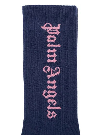 Palm Angels Logo Socks In Blue
