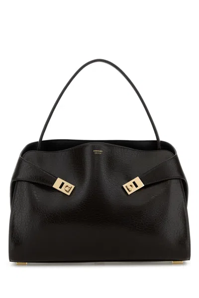 Ferragamo Structured Handbag With Fold-over Design And Gold-tone Hardware In Brown