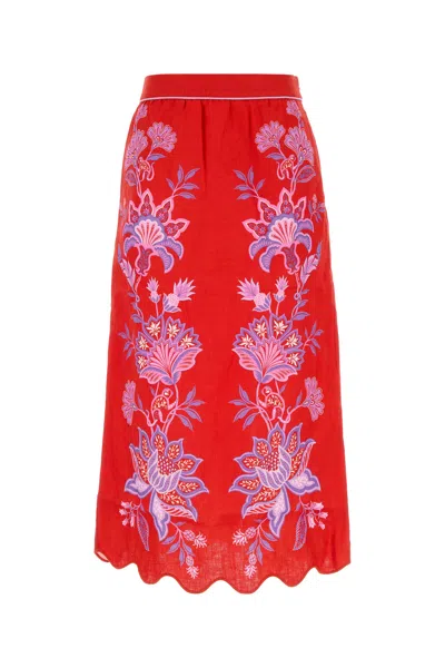 Farm Rio Porcelain Garden Embroidered Scallop-hem Midi Skirt In Multi
