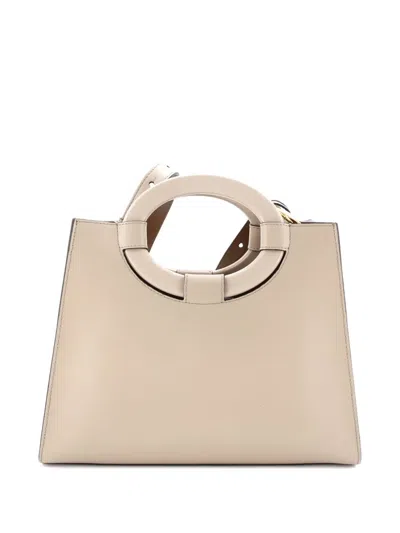 Pre-owned Fendi Runaway Shopper Perforated Leather Small Tote Bag In Neutral