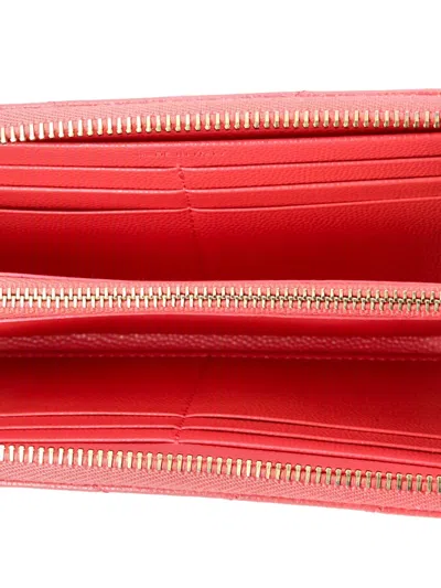 Pre-owned Saint Laurent Classic Monogram Zip Around Wallet Matelasse Chevron Leather Small Wallets In Pink