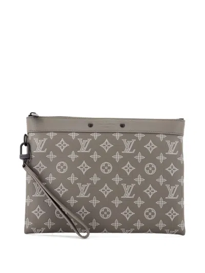 Pre-owned Louis Vuitton Pochette To-go Monogram Eclipse Canvas Mm Pouch In Gray