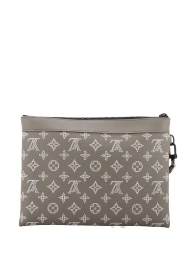 Pre-owned Louis Vuitton Pochette To-go Monogram Eclipse Canvas Mm Pouch In Gray