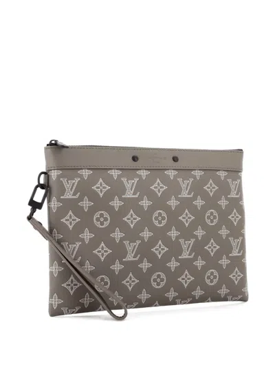 Pre-owned Louis Vuitton Pochette To-go Monogram Eclipse Canvas Mm Pouch In Gray