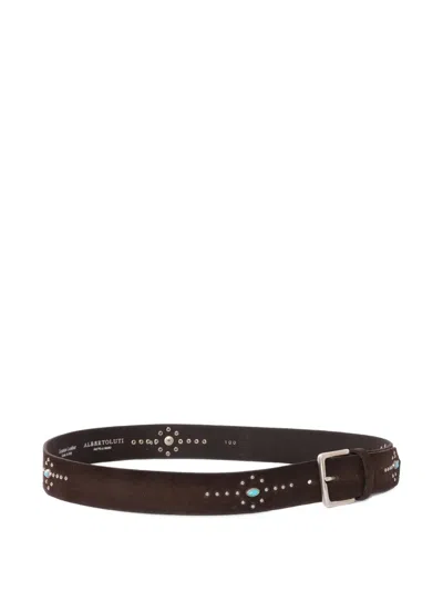 Alberto Luti Suede Studded Belt In Brown