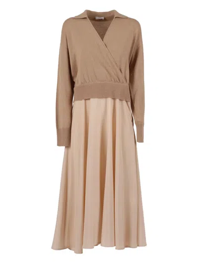 Peserico V-neck Midi Dress In Brown