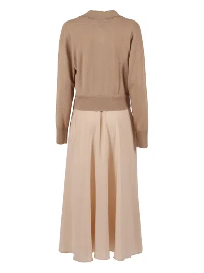 Peserico V-neck Midi Dress In Brown