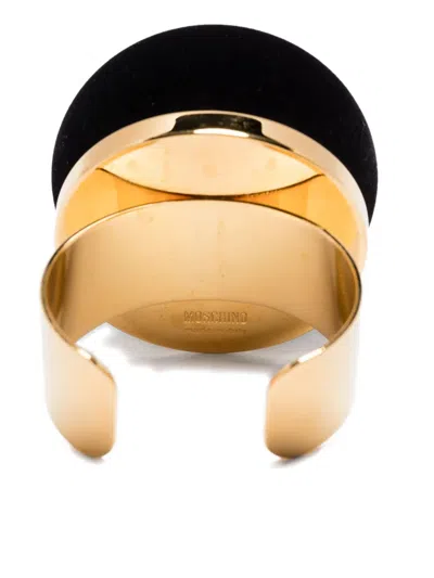 Moschino Logo-engraved Cuff Bracelet In Black