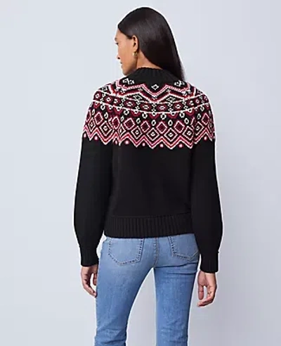 Ann Taylor Weekend Collection Fair Isle Mock Neck Sweater In Black