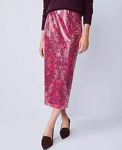 Ann Taylor Sequin Paisley Column Midi Skirt In Purple