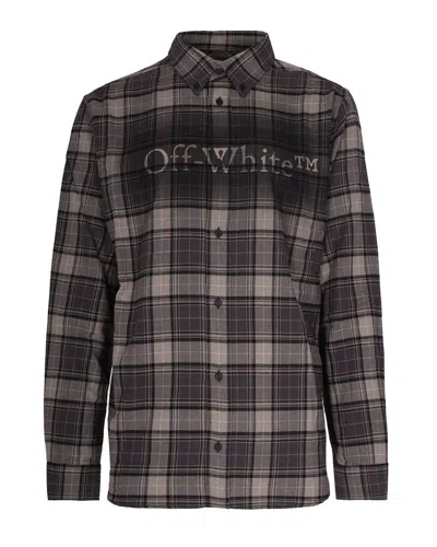 Off-white Dark Grey Cotton Spray Book Check Flan Reg Shirt In Gray