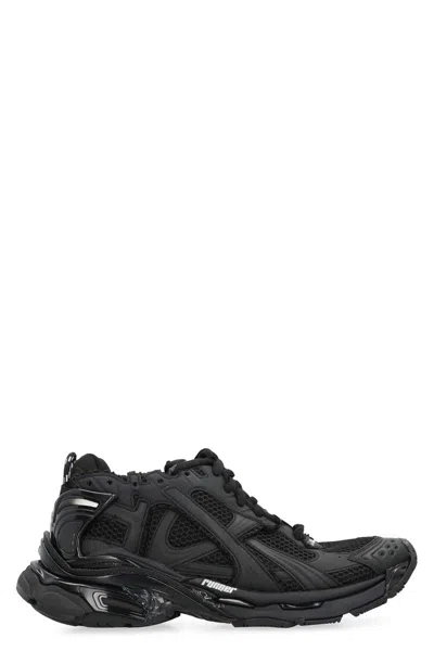 Balenciaga Men Runner Mesh And Leather Sneakers In Black