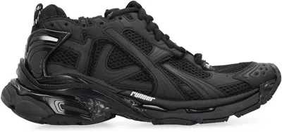 Balenciaga Men Runner Mesh And Leather Sneakers In Black