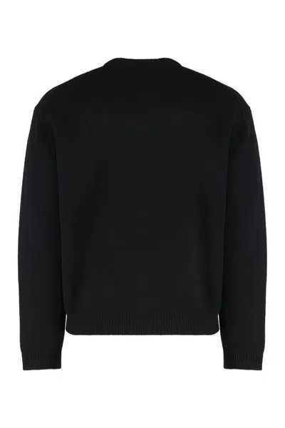 Maison Kitsuné Crew Neck Sweater With Large Fox Embroidery Black In Black