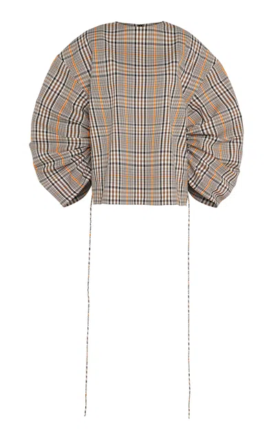 A.w.a.k.e. A.w.a.k.e Mode Checked Drawstring Cotton-blend Top In Multi
