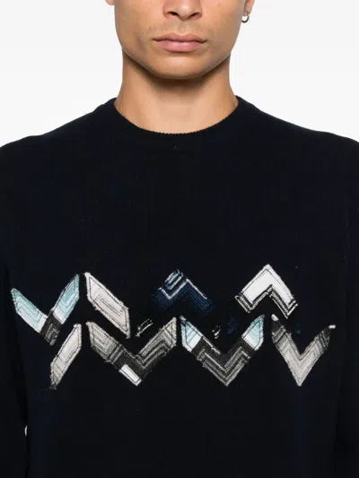 Missoni Crew Neck Sweater With Zigzag Detail In Blue