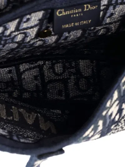 Pre-owned Dior Saddle Handbag Logo Embroidered Oblique Canvas Medium Shoulder Bag In Blue