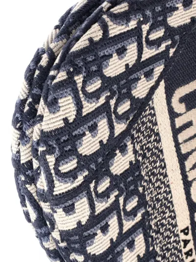 Pre-owned Dior Saddle Handbag Logo Embroidered Oblique Canvas Medium Shoulder Bag In Blue