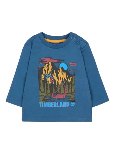 Timberland Blue T-shirt For Baby Boy With Dinosaur In Blue