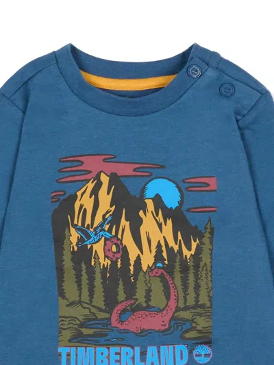 Timberland Blue T-shirt For Baby Boy With Dinosaur In Blue