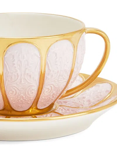 Villari Amour Embossed Tea Cup & Saucer In Gold