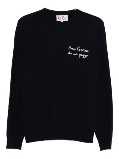 Mc2 Saint Barth Embroidered Crew Neck Sweater In Black