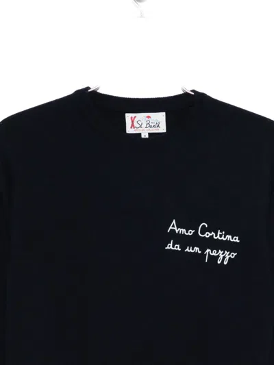Mc2 Saint Barth Embroidered Crew Neck Sweater In Black