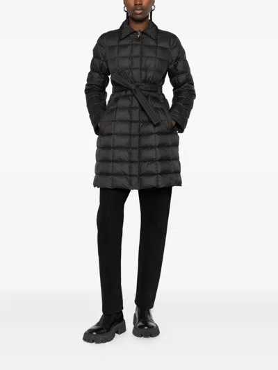 Moncler Quilted Belted Coat In Black