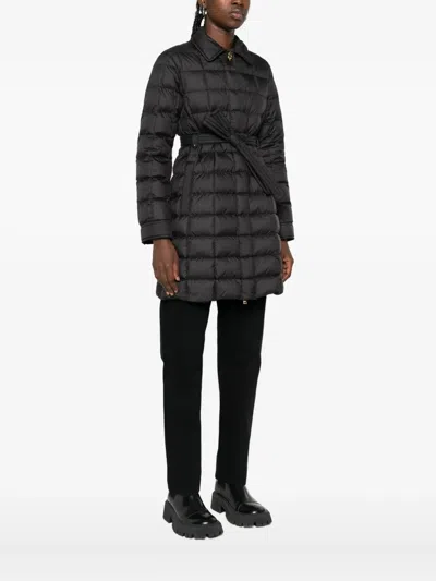 Moncler Quilted Belted Coat In Black