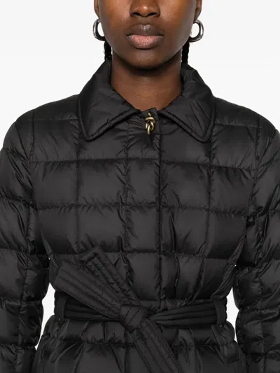 Moncler Quilted Belted Coat In Black