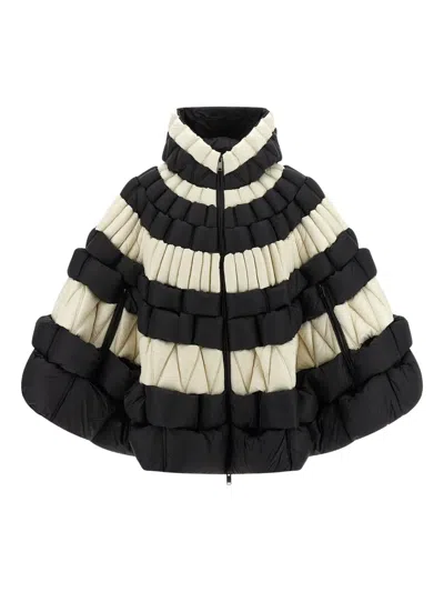 Raxxy Striped Hooded Cape In Black