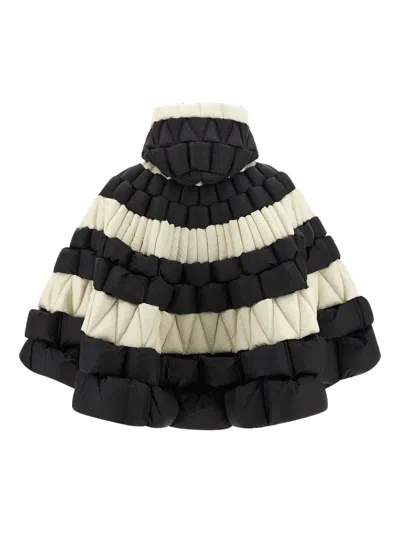 Raxxy Striped Hooded Cape In Black