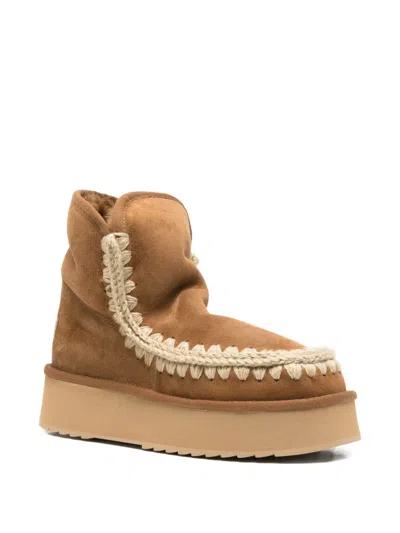 Mou Mini Eskimo Platform Ankle Boots Inside Wedge In Brown