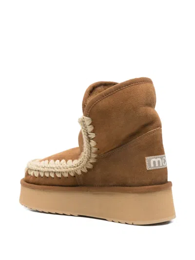 Mou Mini Eskimo Platform Ankle Boots Inside Wedge In Brown