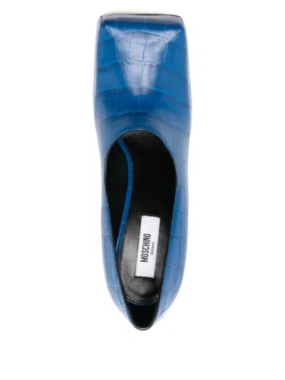 Moschino 100mm Crocodile-effect Pumps In Blue