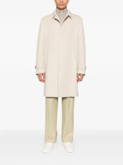 Lardini Long Virgin Wool Trench Coat For Men In Neutral