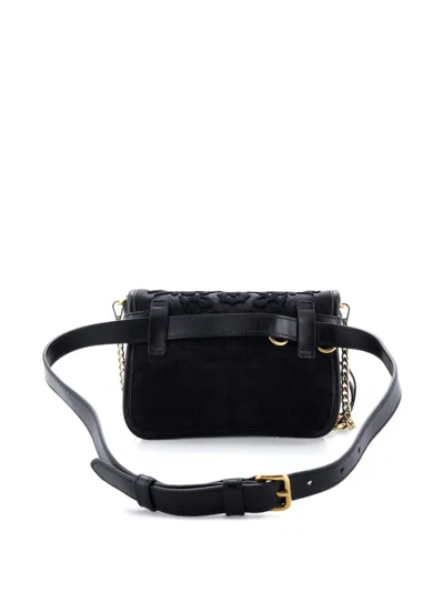 Pre-owned Prada Corsaire Embroidered Quilted Tessuto Small Belt Bag In Black