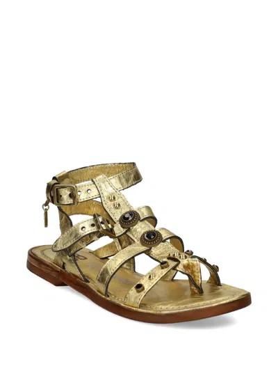 As98 Grant Studded Buckled Flat Sandals In Gold