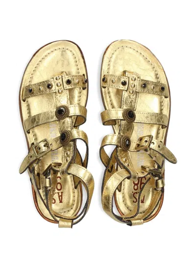 As98 Grant Studded Buckled Flat Sandals In Gold