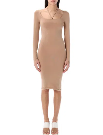 Andreädamo Andreâdamo Sculpting Jersey Midi Dress With Square Neckline In Nude