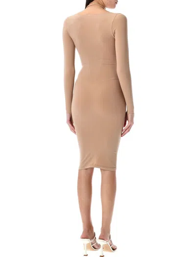Andreädamo Andreâdamo Sculpting Jersey Midi Dress With Square Neckline In Nude
