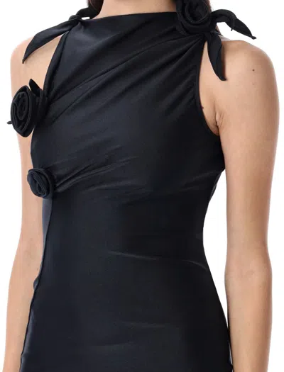 Coperni Asymmetric Flower Gown In Black