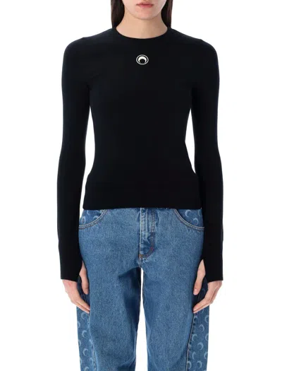Marine Serre Turtleneck Sweater With Moon Logo And Rhinestones In Black