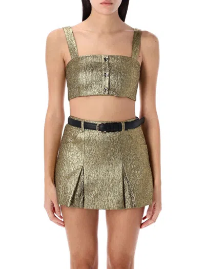 Self-portrait Metallic Jacquard Crop Top In Gold