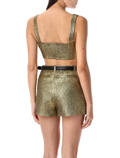 Self-portrait Metallic Jacquard Crop Top In Gold