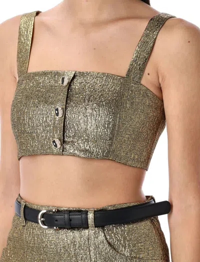 Self-portrait Metallic Jacquard Crop Top In Gold