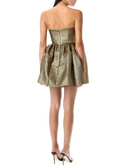 Self-portrait Metallic Jacquard Mini Dress In Green