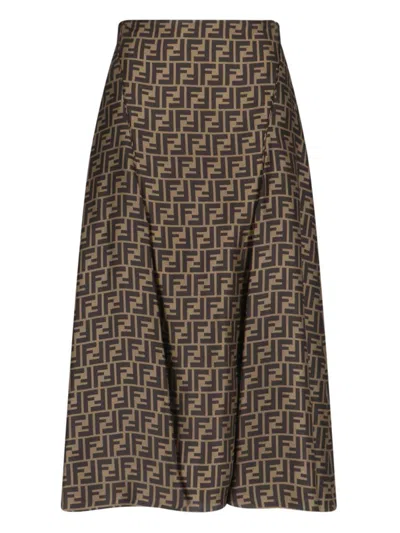Fendi Women Embroidered Silk Skirt In Brown